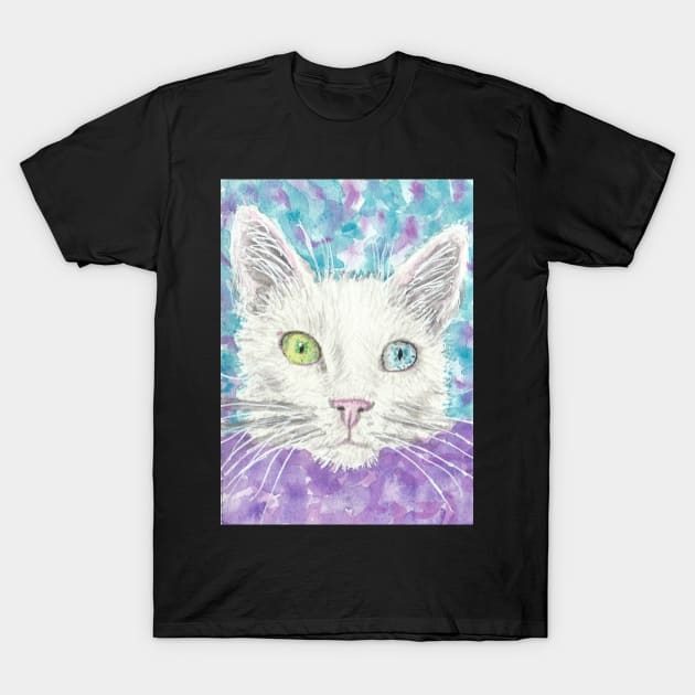 white cat  face blue and  green eyes T-Shirt by SamsArtworks